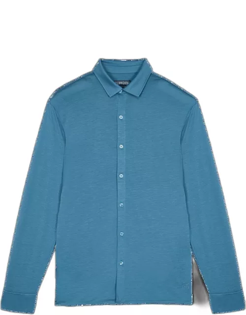 Men Jersey Tencel Shirt Solid - Shirt - Calandre - Blue