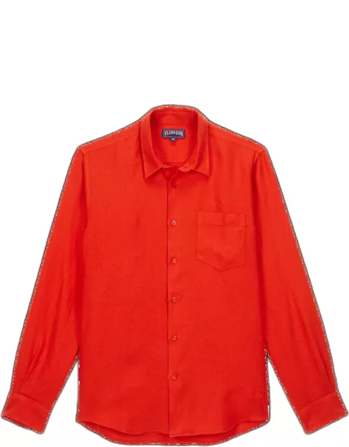 Men Linen Shirt Solid - Shirt - Caroubis - Red