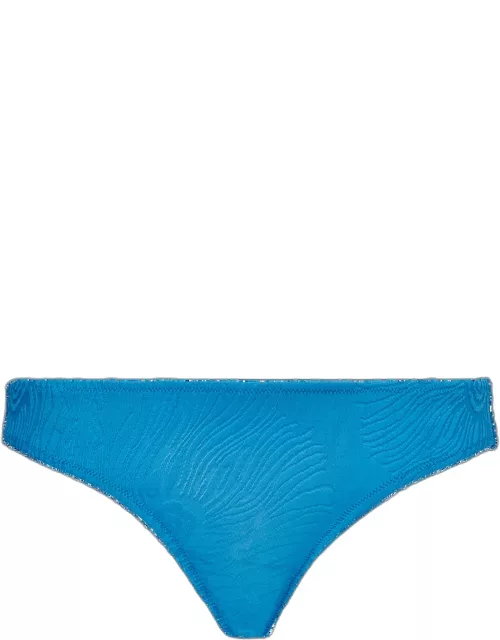 Women Bikini Bottoms Plumes Jacquard - Swimming Trunk - Frise - Blue
