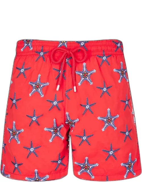 Men Swim Trunks Embroidered Starfish Dance - Limited Edition - Swimming Trunk - Mistral - Red