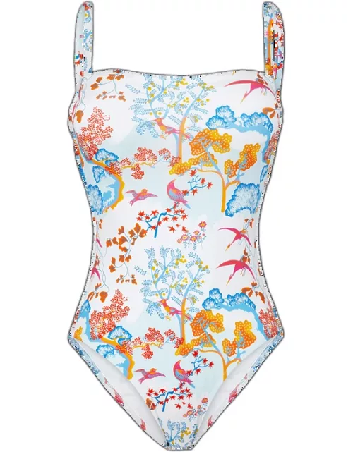 Women Bustier One-piece Swimsuit Peaceful Trees - Swimming Trunk - Facette - White
