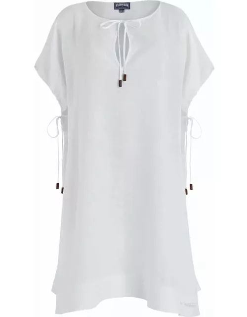 Women White Linen Square Dress- Vilebrequin X Angelo Tarlazzi - Cover-up - Layrie - White