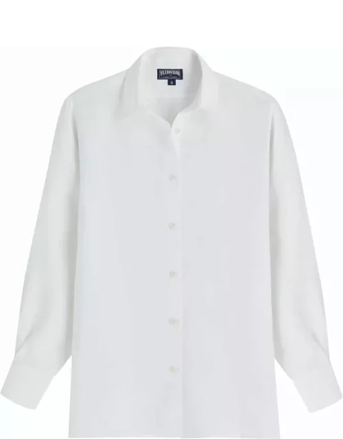 Women Solid Linen Shirt- Vilebrequin X Angelo Tarlazzi - Shirt Dress - Lisandra - White