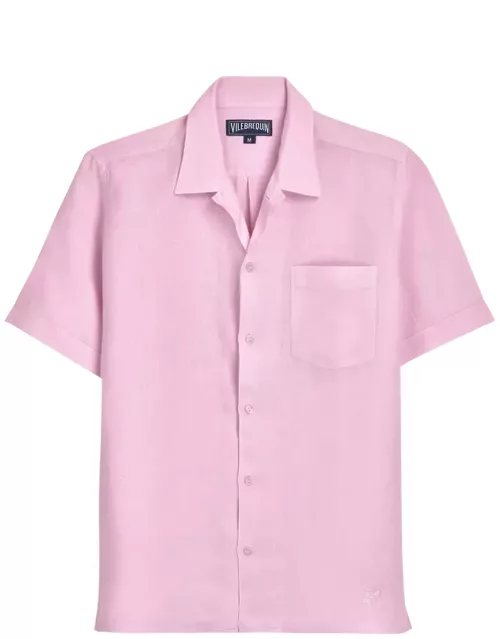 Men Bowling Linen Shirt Solid - Shirt - Charli - Pink