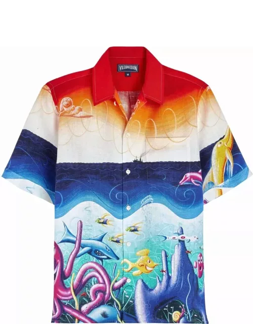 Men Linen Bowling Shirt Mareviva - Vilebrequin X Kenny Scharf - Shirt - Charli - Multi