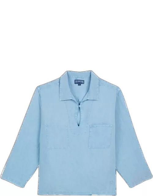 Men Linen Vareuse Shirt Mineral Dye - Shirt - Comores - Blue