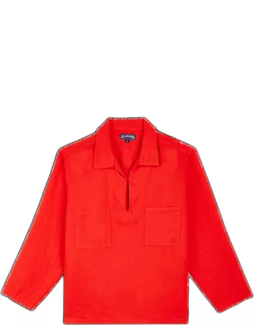 Men Linen Vareuse Shirt Solid - Shirt - Comores - Red
