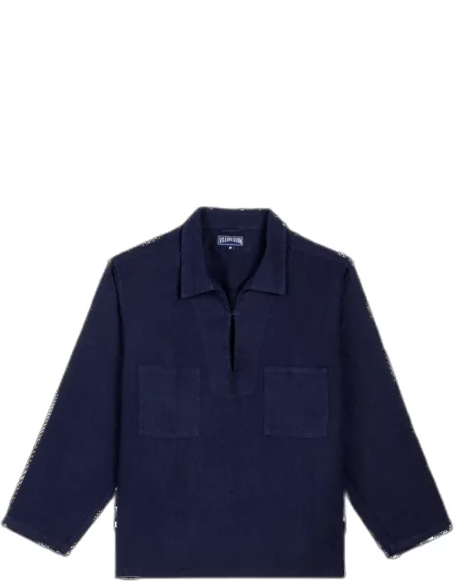 Men Linen Vareuse Shirt Solid - Shirt - Comores - Blue