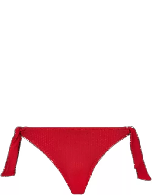 Women Mini Brief Side Tie Bikini Bottom Plumetis - Swimming Trunk - Flamme - Red