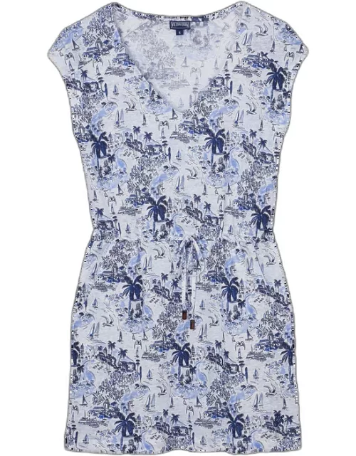 Women Linen V-neck Short Dress Riviera - Dress - Fairway - Blue