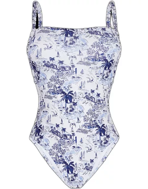 Women Bustier One-piece Swimsuit Riviera - Swimming Trunk - Facette - Blue