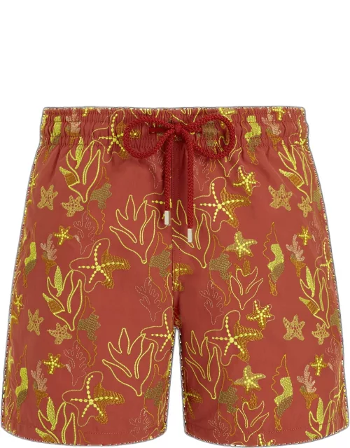 Men Swim Trunks Embroidered Camo Seaweed - Limited Edition - Swimming Trunk - Mistral - Red