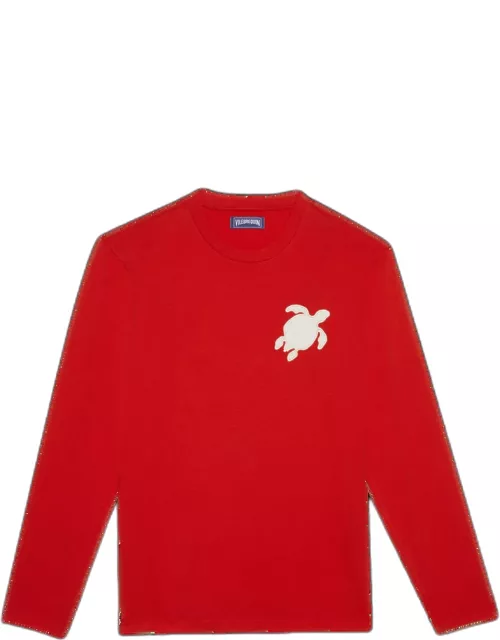 Men Long Sleeves Cotton T-shirt Turtle Patch - Tee Shirt - Ales - Red