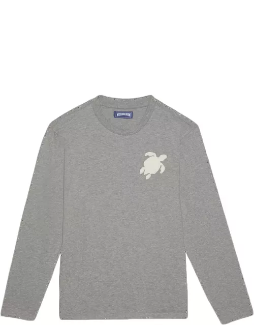 Men Long Sleeves Cotton T-shirt Turtle Patch - Tee Shirt - Ales - Grey
