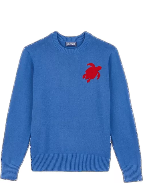 Men Cotton And Cashmere Crewneck Sweater Turtle - Pullover - Rayol - Blue