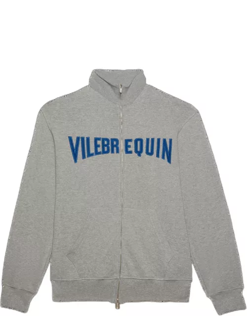 Men Front Zip Sweatshirt Embroidered Logo Velvet Starlettes - Sweater - Roux - Grey