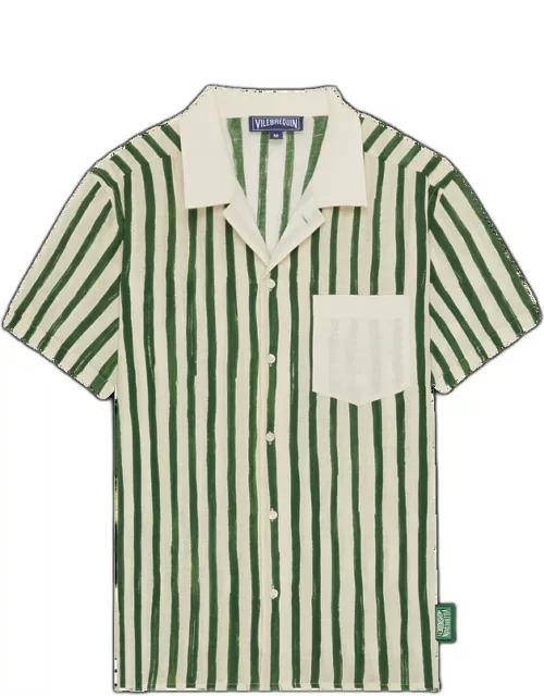 Men Linen Bowling Shirt Hs Stripes - Vilebrequin X Highsnobiety - Shirt - Charli - Green