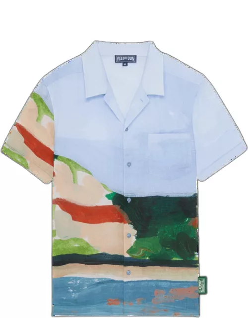 Men Linen Bowling Shirt 360 Landscape - Vilebrequin X Highsnobiety - Shirt - Charli - Blue