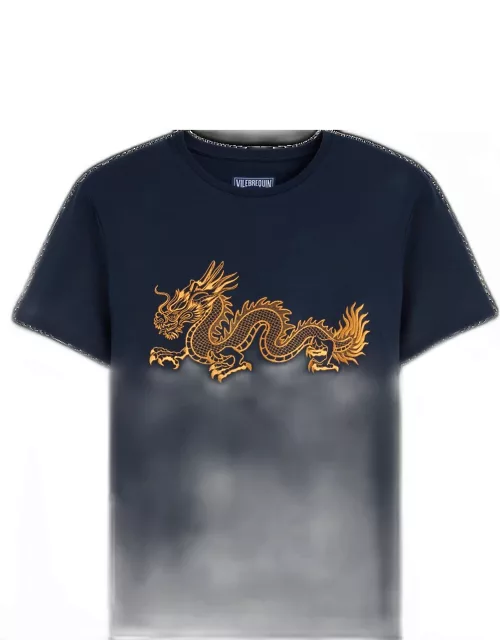 Men Cotton T-shirt Embroidered The Year Of The Dragon - Tee Shirt - Tao - Blue