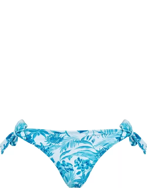 Women Side Tie Bikini Bottom Tahiti Flowers - Swimming Trunk - Flamme - White