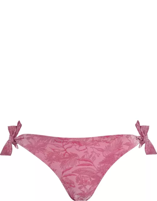 Women Side Tie Bikini Bottom Bikini Bottom Jacquard Floral - Swimming Trunk - Flamme - Pink
