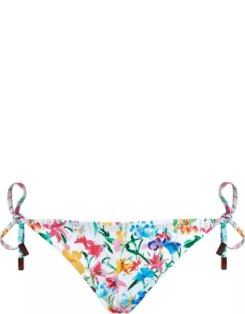 Women String Bikini Bottom Happy Flowers - Swimming Trunk - Flore - White