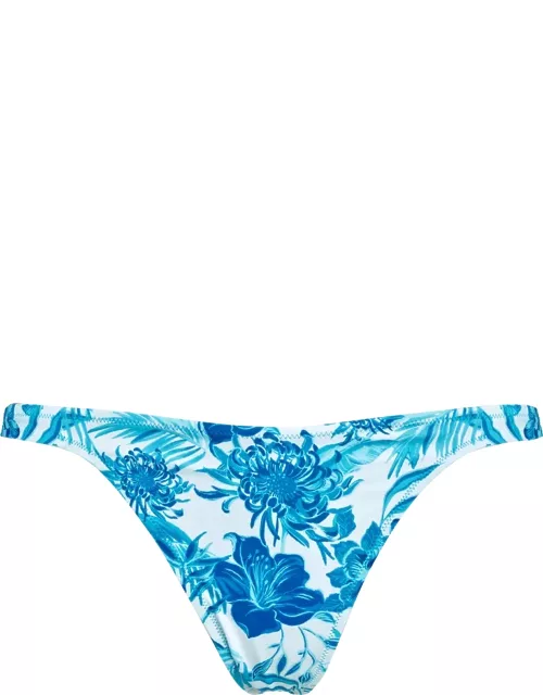 Women Tanga Bikini Bottom Tahiti Flowers - Swimming Trunk - Fraz - White
