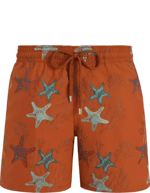 Men Swim Shorts Embroidered Glowed Stars - Limited Edition - Swimming Trunk - Mistral - Brown