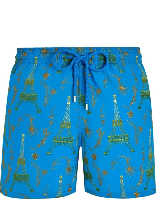 Men Swim Trunks Embroidered Poulpe Eiffel - Limited Edition - Swimming Trunk - Mistral - Blue