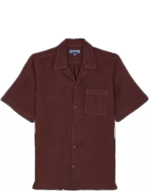 Men Bowling Linen Shirt Solid - Shirt - Charli - Red