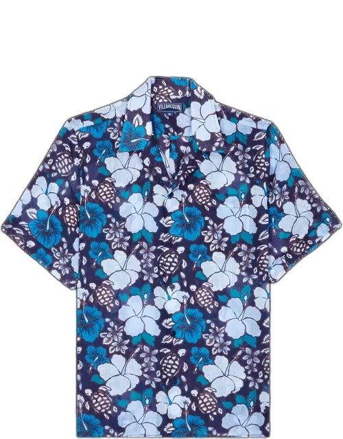 Men Bowling Ramie Shirt Tropical Turtles - Shirt - Charli - Blue