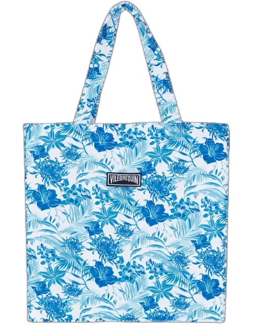 Unisex Linen Beach Bag Tahiti Flowers - Beach Bag - Babel - White