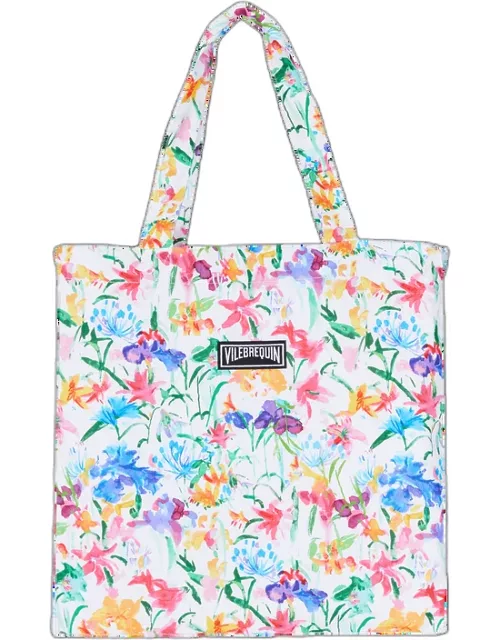 Unisex Linen Beach Bag Happy Flowers - Beach Bag - Babel - White