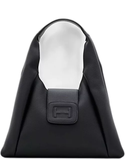 Hogan Medium Embossed Leather Hobo Bag Black TU