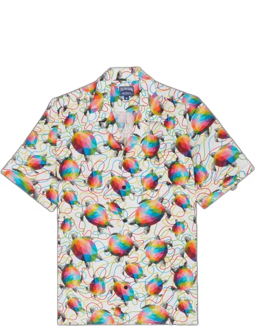 Men Linen Bowling Shirt Tortugas - Vilebrequin X Okuda San Miguel - Shirt - Charli - Multi