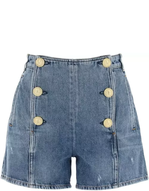BALMAIN "Striped denim shorts with embossed button