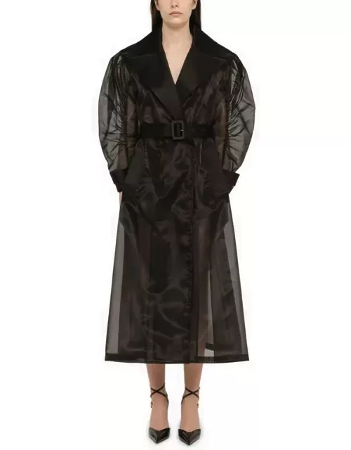 Black semi-transparent silk blend coat