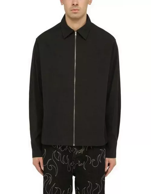 Black cotton zipped shirt jacket