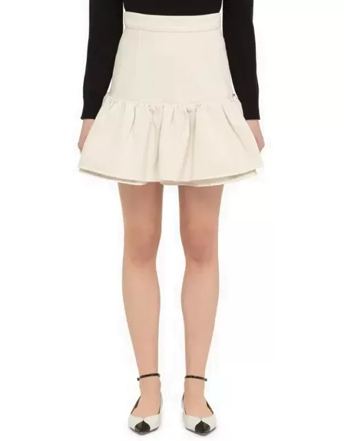 White cotton flounced mini skirt