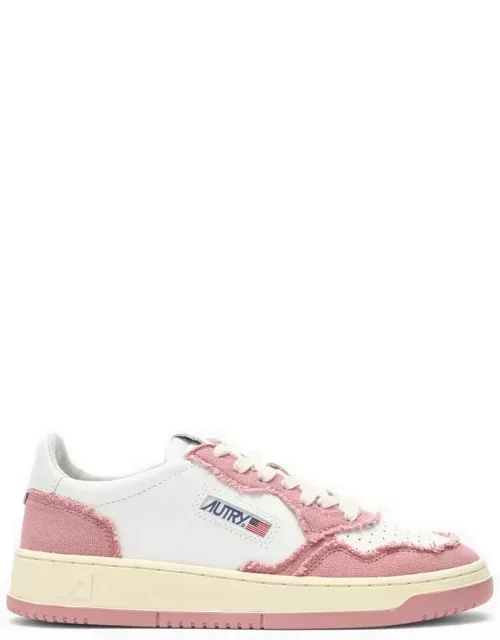 Medalist sneakers in white leather and pink deni