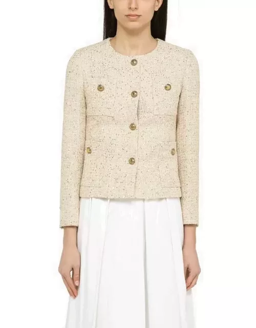 Single-breasted beige cotton-blend jacket with button