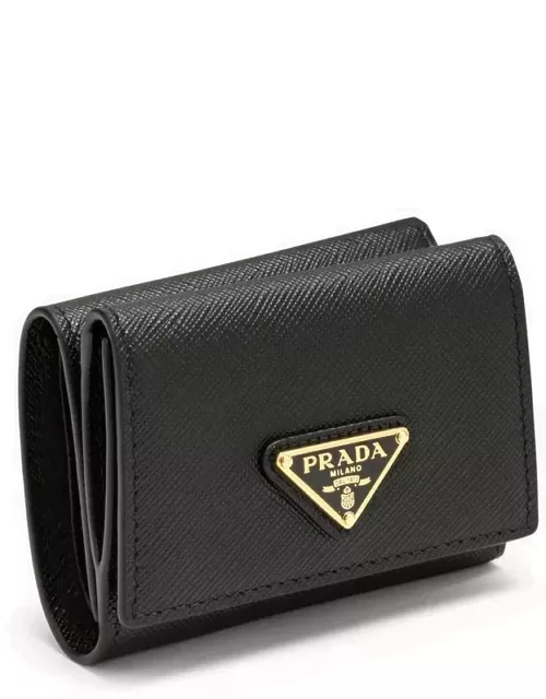 Small black Saffiano wallet with logo