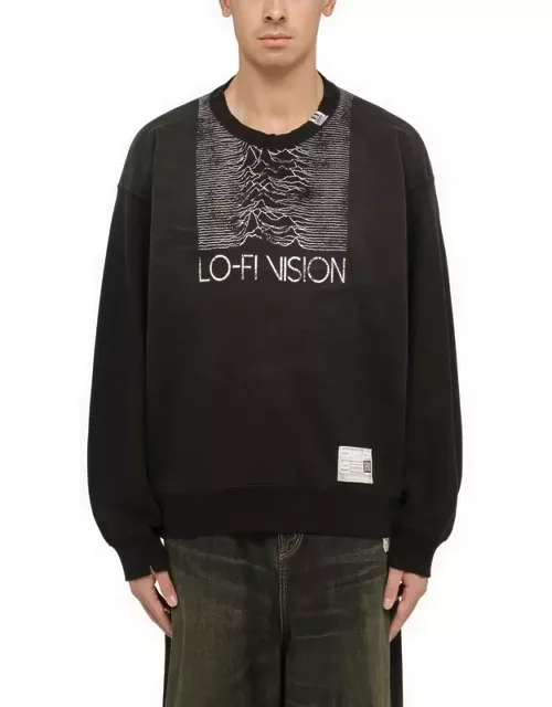 Black cotton sweatshirt with double neckline