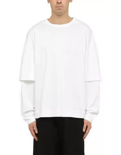 White cotton T-shirt with double sleeve