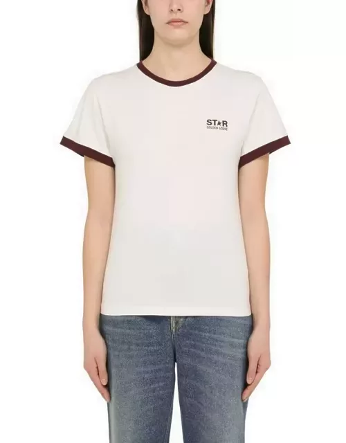 White/bordeaux cotton T-shirt with logo