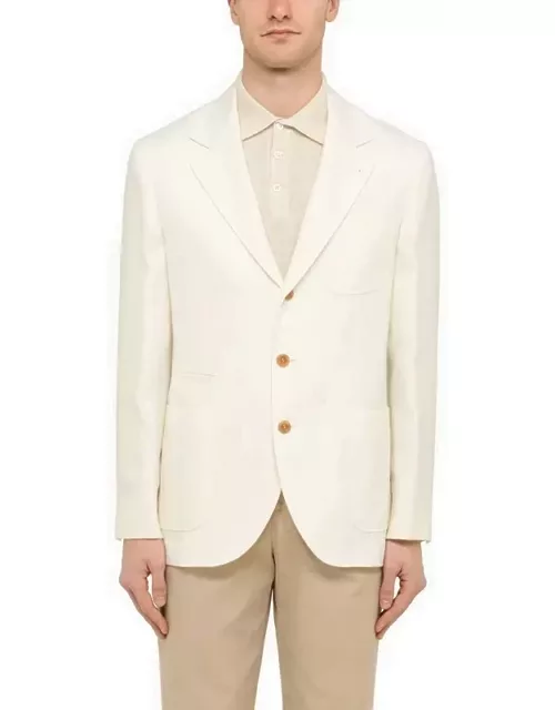 Single-breasted white linen jacket