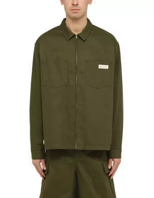 Dark green cotton zipped shirt jacket