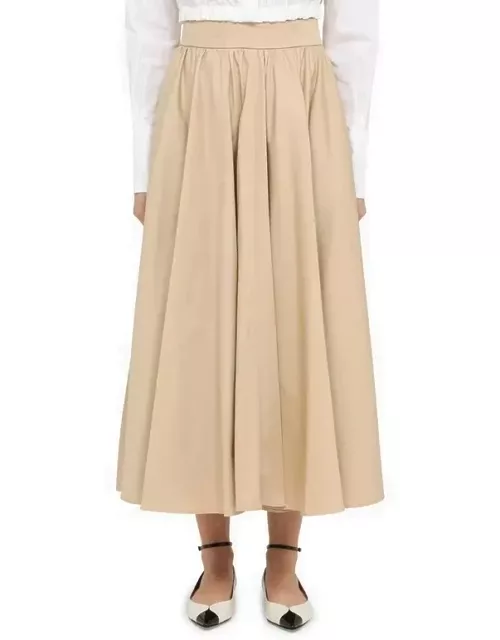 Beige cotton flounced midi skirt