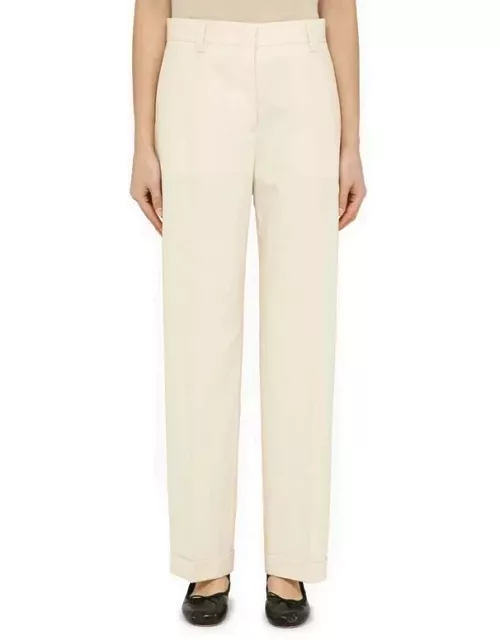Natural white cotton regular trouser