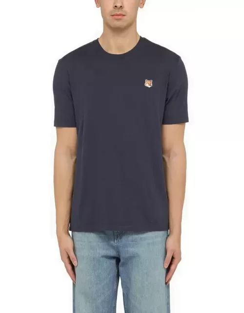 Blue cotton T-shirt with logo patch